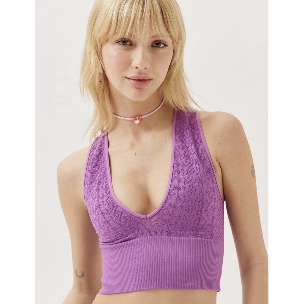 Out From Under Urban Outfitters Purple Seamless V-Neck Crop Top XS/S